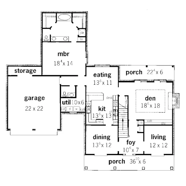 Traditional House Plan First Floor - Anthony Farm Southern Home 092D-0206 - Search House Plans and More