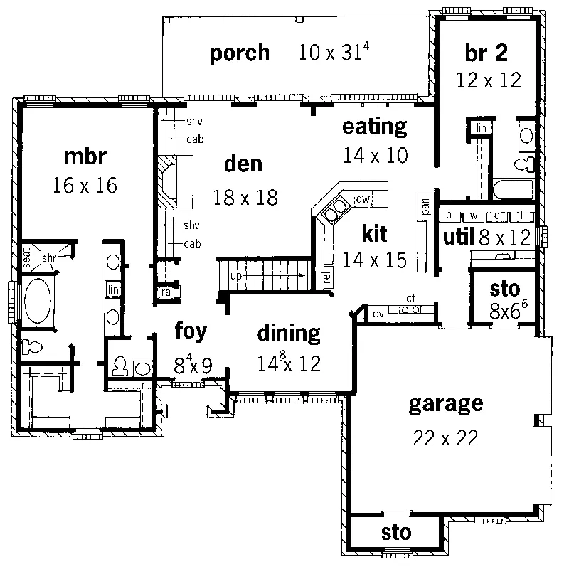 Georgian House Plan First Floor - Chloe Place Ranch Home 092D-0207 - Search House Plans and More