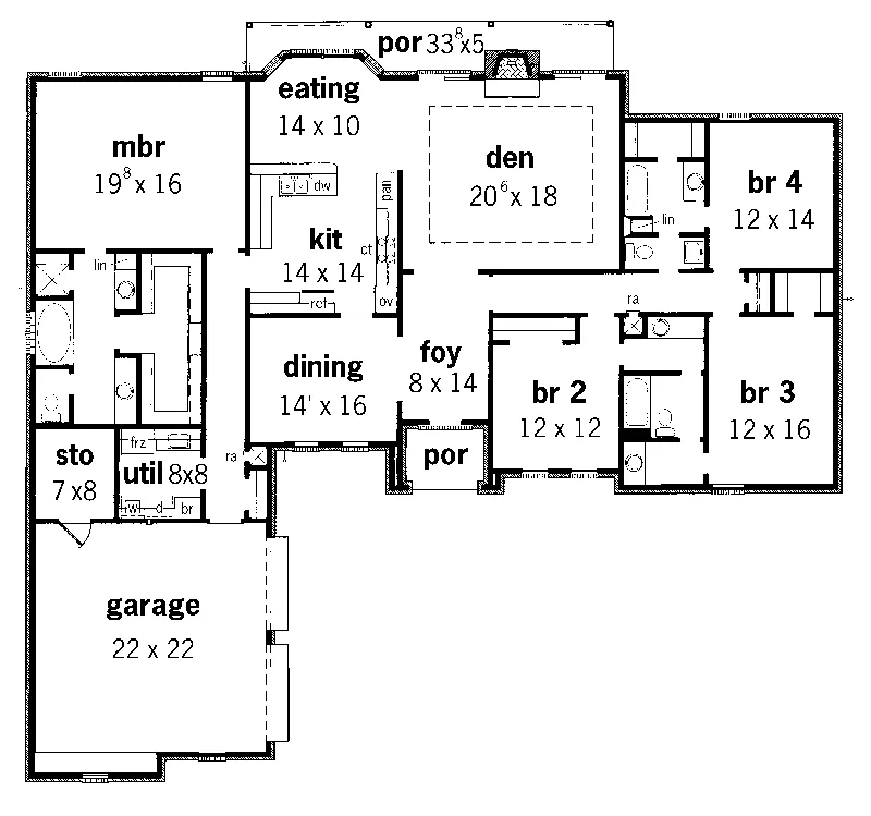 Ranch House Plan First Floor - Portnoy Ranch Home 092D-0208 - Shop House Plans and More