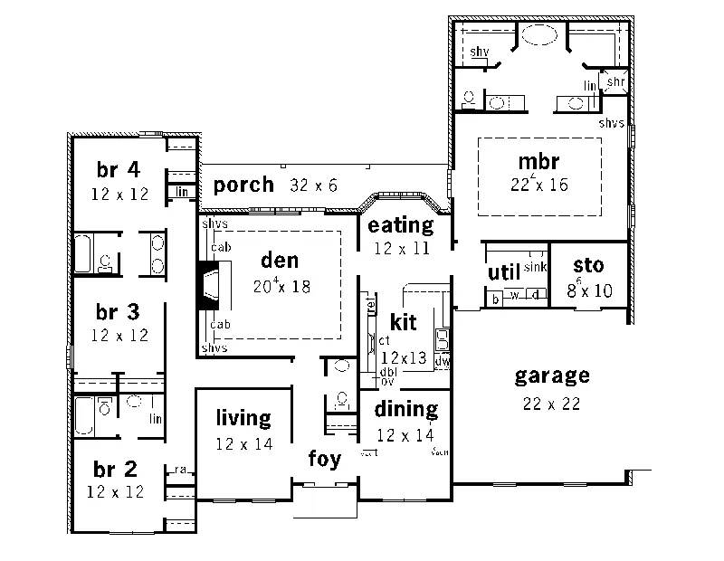 Ranch House Plan First Floor - Mescalero Cove Sunbelt Home 092D-0214 - Shop House Plans and More