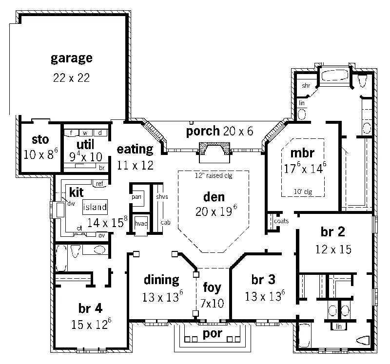 Ranch House Plan First Floor - Brookline Ranch Home 092D-0216 - Search House Plans and More
