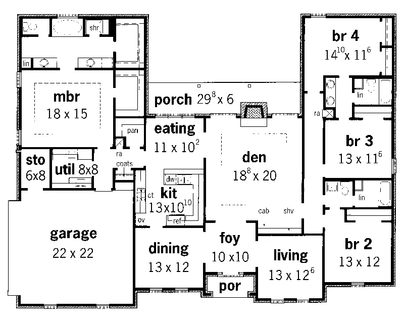 Ranch House Plan First Floor - Santiago Farm Country Home 092D-0217 - Shop House Plans and More