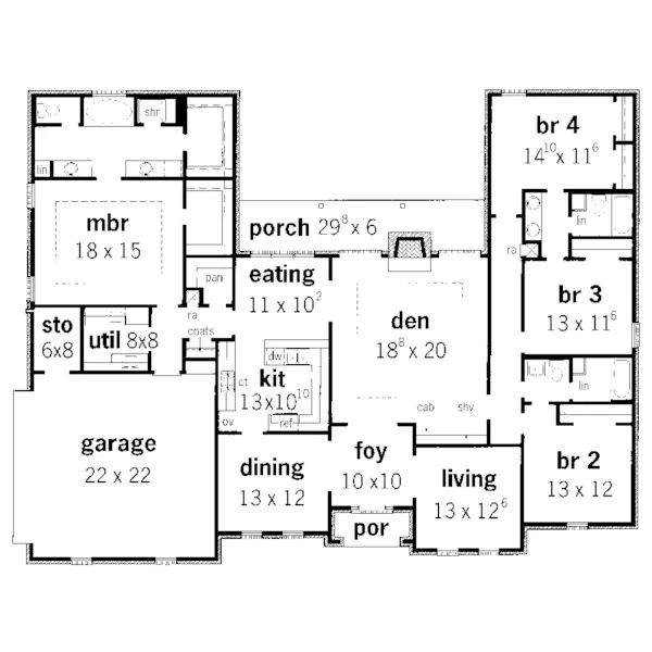 Ranch House Plan First Floor - Santiago Farm Country Home 092D-0217 - Shop House Plans and More