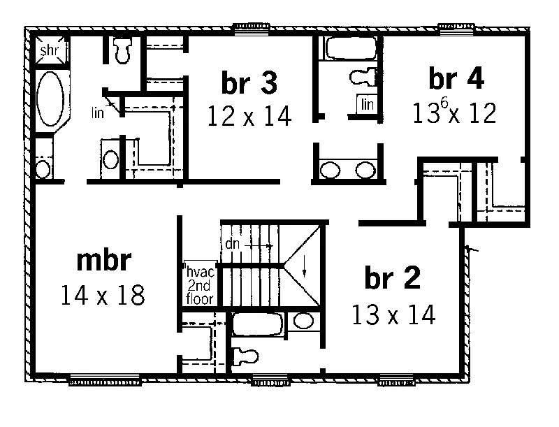 Colonial House Plan Second Floor - Whitshire Colonial Home 092D-0220 - Shop House Plans and More
