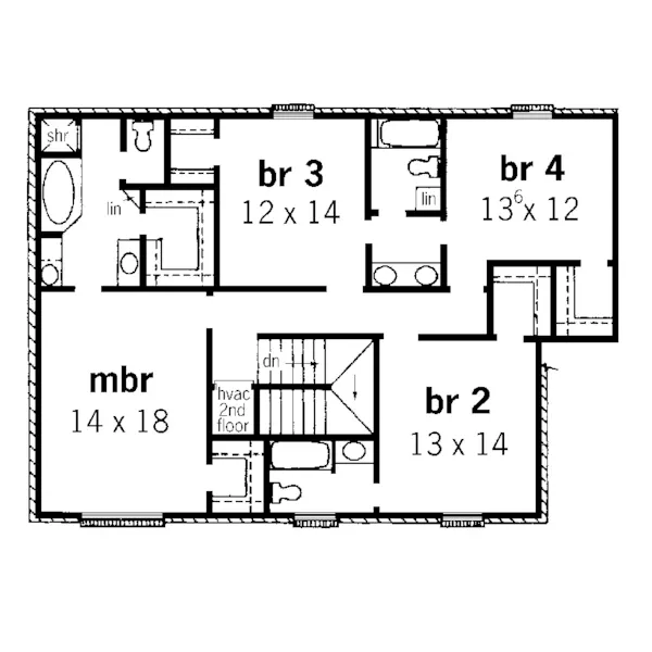 Colonial House Plan Second Floor - Whitshire Colonial Home 092D-0220 - Shop House Plans and More