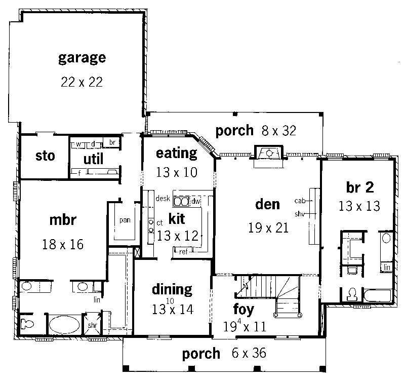 European House Plan First Floor - Melanie Valley Southern Home 092D-0228 - Shop House Plans and More