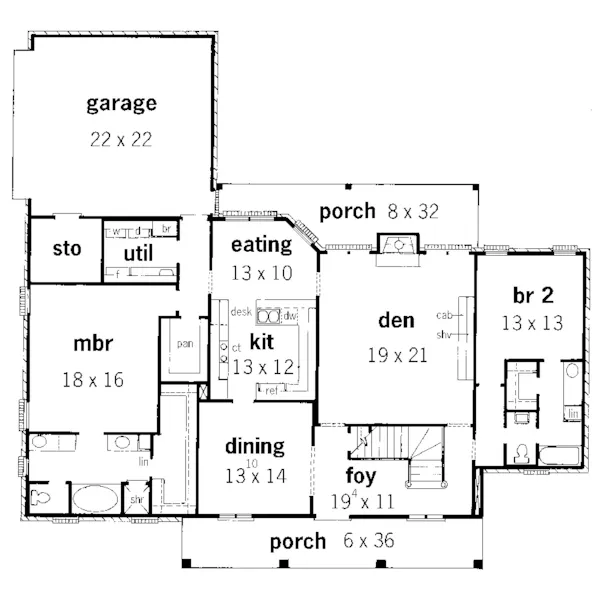 European House Plan First Floor - Melanie Valley Southern Home 092D-0228 - Shop House Plans and More