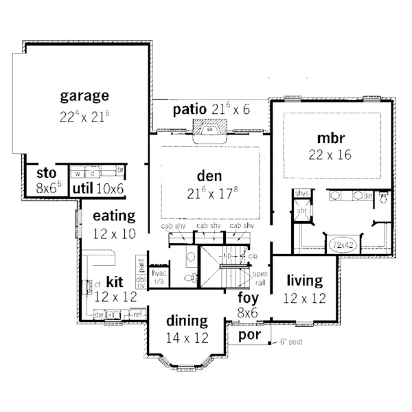 Georgian House Plan First Floor - Watercrest Georgian Home 092D-0231 - Shop House Plans and More