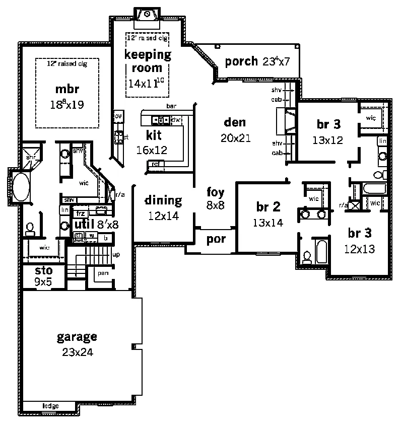 Ranch House Plan First Floor - Kinsey Place Country French Home 092D-0233 - Search House Plans and More