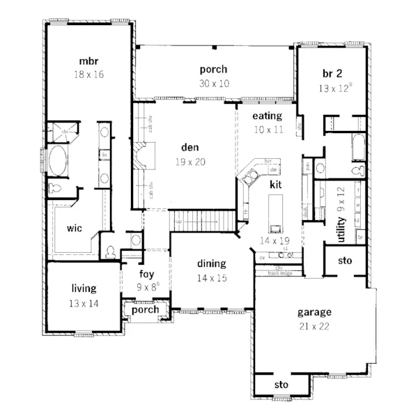 Georgian House Plan First Floor - Bendigo Two-Story Home 092D-0237 - Search House Plans and More