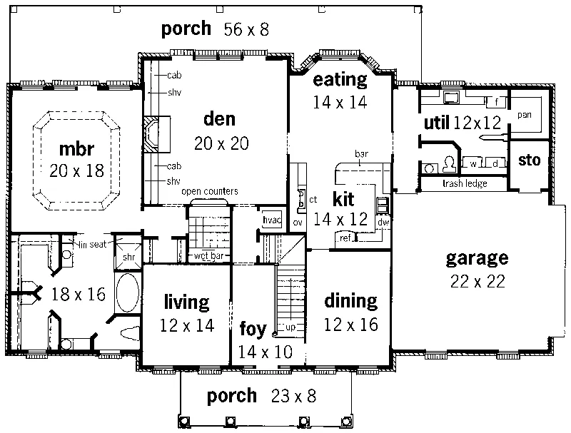 Georgian House Plan First Floor - Hollenback European Home 092D-0239 - Search House Plans and More
