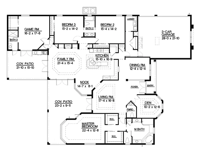 Southwestern House Plan First Floor - Seabridge Stucco Ranch Home 093D-0003 - Shop House Plans and More