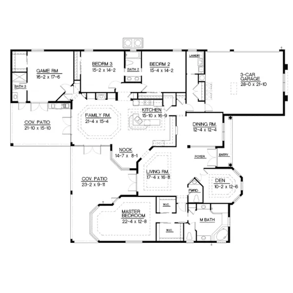 Ranch House Plan First Floor - Seabridge Stucco Ranch Home 093D-0003 - Shop House Plans and More