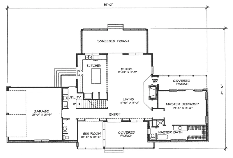 Craftsman House Plan First Floor - Dover Point Open Rustic Home 095D-0008 - Search House Plans and More