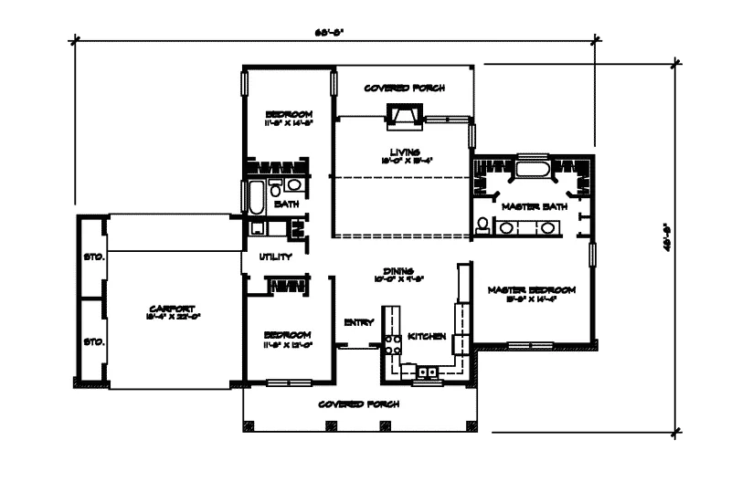 Southern House Plan First Floor - McKinnion Country Ranch Home 095D-0015 - Shop House Plans and More