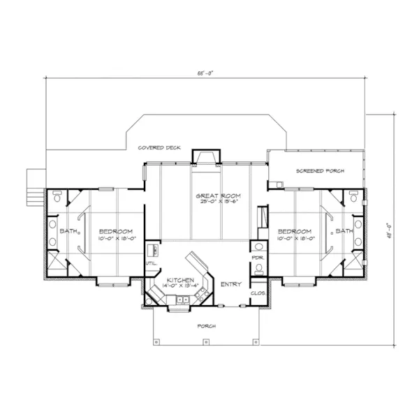 Contemporary House Plan First Floor - Wildersville Country Ranch Home 095D-0042 - Shop House Plans and More