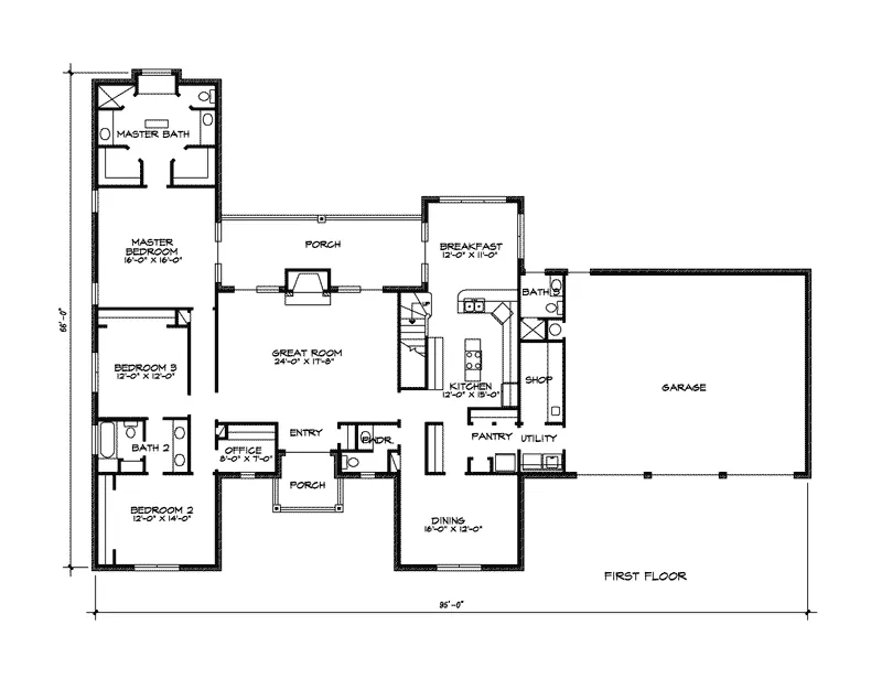 Early American House Plan First Floor - Shipps Bend Traditional Home 095D-0043 - Shop House Plans and More