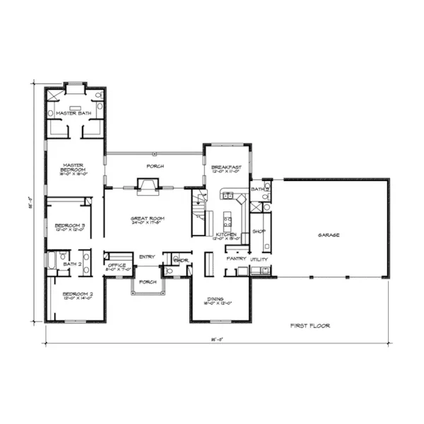 Early American House Plan First Floor - Shipps Bend Traditional Home 095D-0043 - Shop House Plans and More