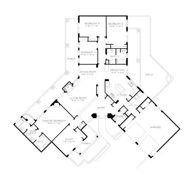 Santa Fe House Plan First Floor - Bosswood Southwestern Style Home 095D-0044 - Search House Plans and More