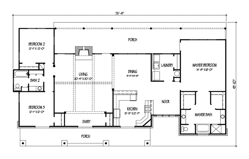 Cabin & Cottage House Plan First Floor - Sugar Tree Rustic Ranch Home 095D-0049 - Shop House Plans and More