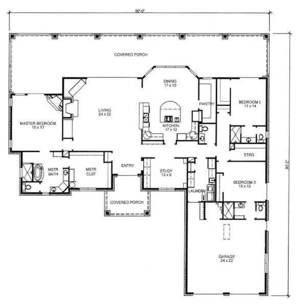 Traditional House Plan First Floor - Henderson Bay Ranch Home 095D-0054 - Shop House Plans and More