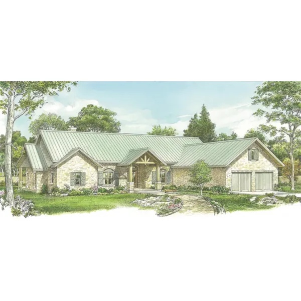 Traditional House Plan Front of Home - Henderson Bay Ranch Home 095D-0054 - Shop House Plans and More