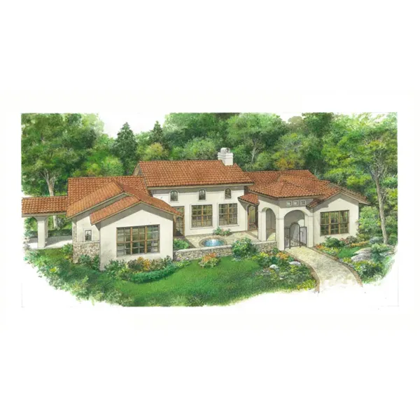 Farmhouse Plan Front of Home - Pomona Lane Mediterranean Home 095D-0059 - Shop House Plans and More