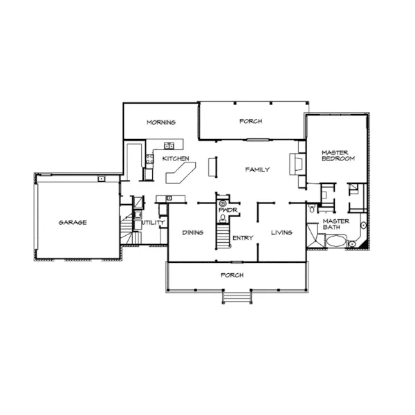 Arts & Crafts House Plan First Floor - Beech River Country Home 095S-0001 - Search House Plans and More