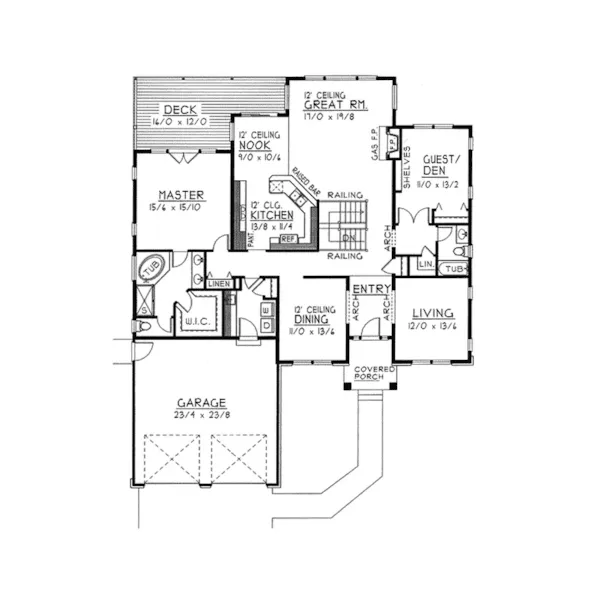 Ranch House Plan First Floor - Des Peres Ranch Home 096D-0022 - Search House Plans and More