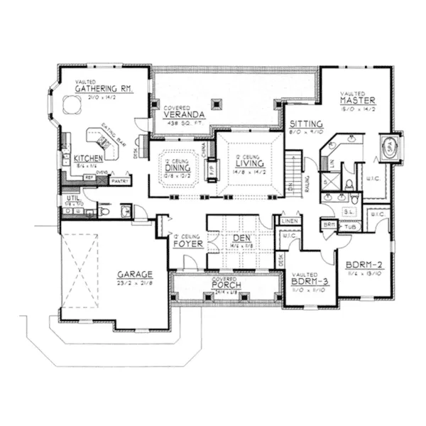 Country House Plan First Floor - Bastia Ranch Home 096D-0028 - Search House Plans and More