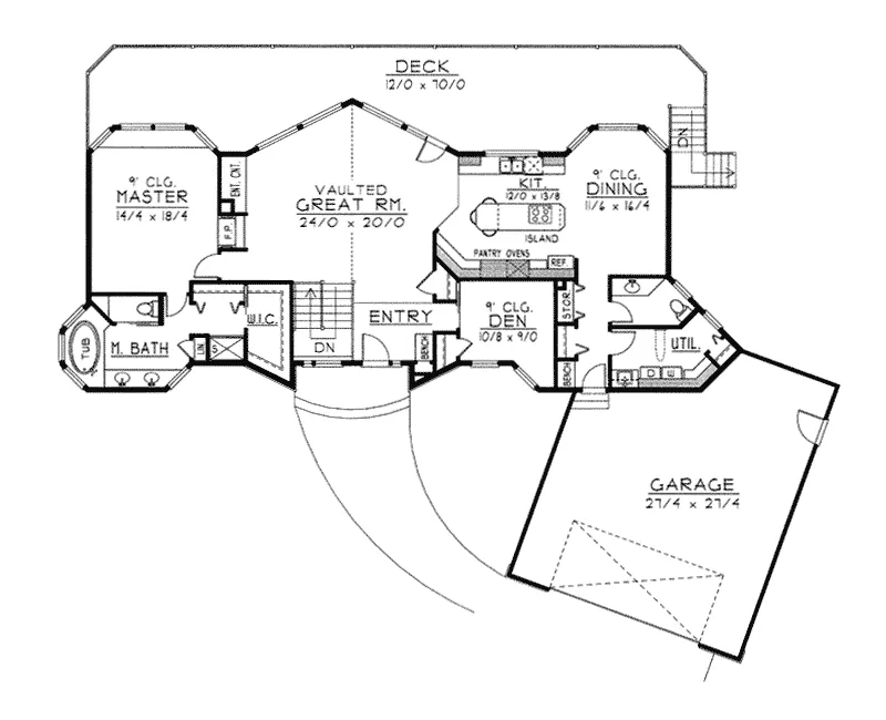 Ranch House Plan First Floor - Salerno Peak A-Frame Home 096D-0031 - Shop House Plans and More