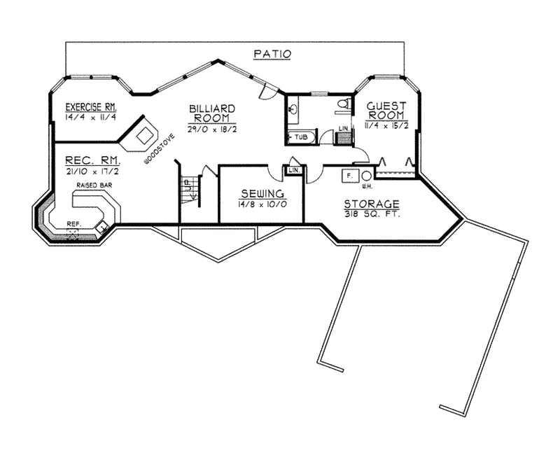Ranch House Plan Lower Level Floor - Salerno Peak A-Frame Home 096D-0031 - Shop House Plans and More
