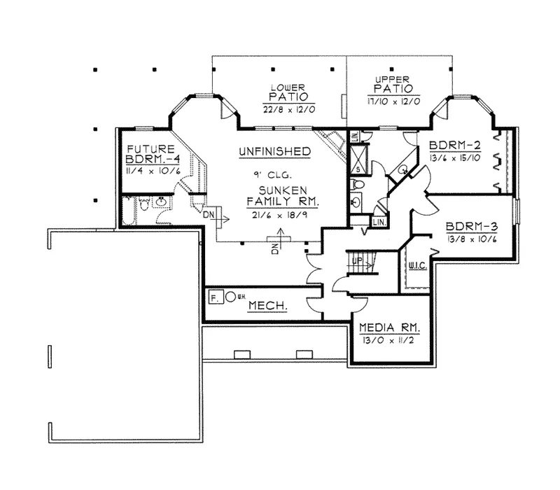 Ranch House Plan Lower Level Floor - Maria Rustic Ranch Home 096D-0033 - Shop House Plans and More