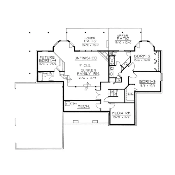 Rustic House Plan Lower Level Floor - Maria Rustic Ranch Home 096D-0033 - Shop House Plans and More