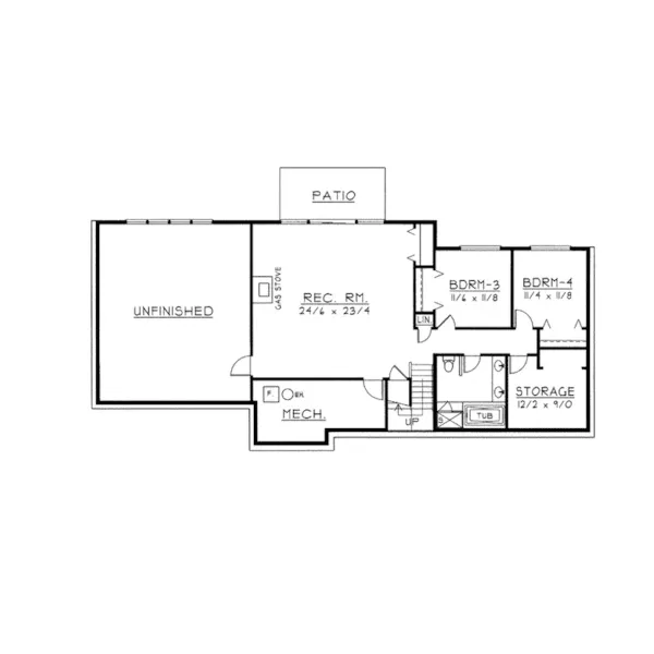 Traditional House Plan Lower Level Floor - Castoria Ranch Home 096D-0035 - Search House Plans and More