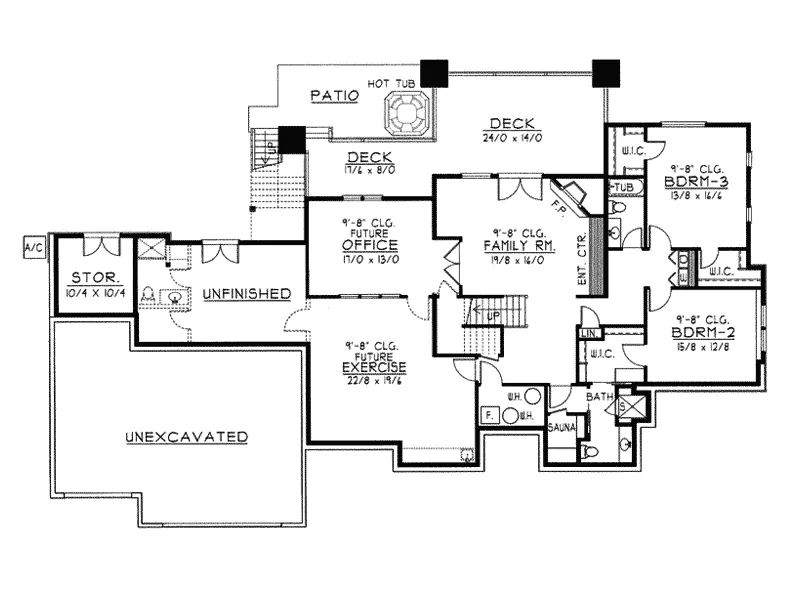 Country House Plan Lower Level Floor - Muirfield Castle Rustic Home 096D-0038 - Shop House Plans and More
