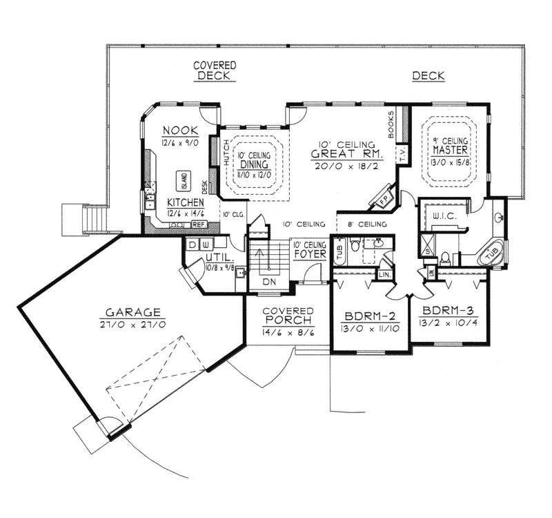 Craftsman House Plan First Floor - Ludwig Farm Ranch Home 096D-0040 - Shop House Plans and More