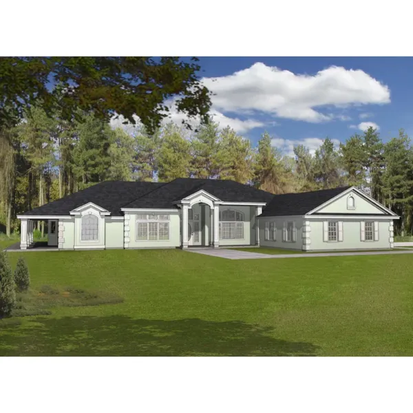 Stucco Ranch Home With Decorative Quoins