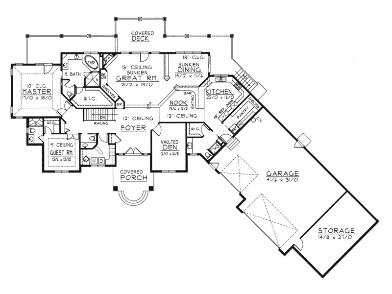 Ranch House Plan First Floor - Eiseman Luxury Ranch Home 096D-0049 - Search House Plans and More