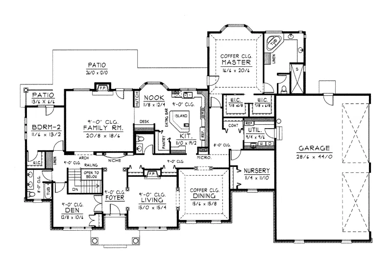 Sunbelt House Plan First Floor - Ravenscrest Greek Revival Home 096D-0057 - Shop House Plans and More