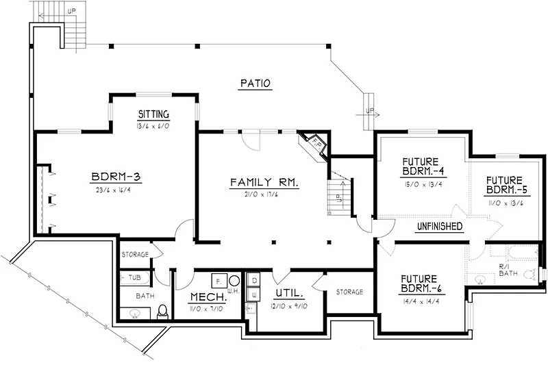 Shingle House Plan Basement Floor - Colton Craftsman Home 096D-0060 | House Plans and More