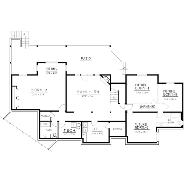 Ranch House Plan Basement Floor - Colton Craftsman Home 096D-0060 | House Plans and More