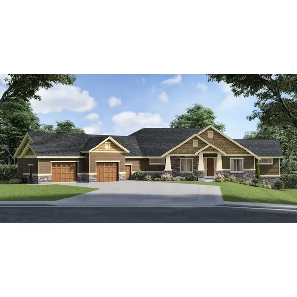 Ranch House Plan Front of Home - Colton Craftsman Home 096D-0060 | House Plans and More