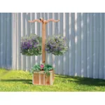 Freestanding hanging planter box hangs two plants and allows flowers to be planted in the square base