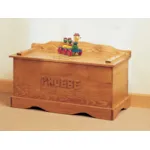 Old-fashioned wood toy chest includes a place for personalizing 