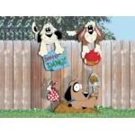 Three fence dog yard art patterns add fun decoration to your backyard