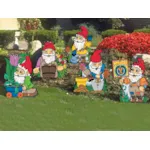 A collection of five garden gnomes is a favorite yard art pattern group 