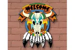 This Southwester welcome skull has Native American Indian style and great use of color