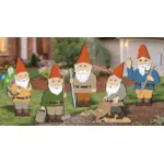 This yard art pattern includes five different garden gnomes