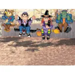 This yard art patternhas four separate Halloween characters that can be hung from a tree including a scarecrow, dracula, witch and frankenstein